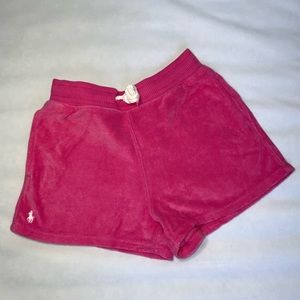 RL dark pink terry cloth drawstring shorts.